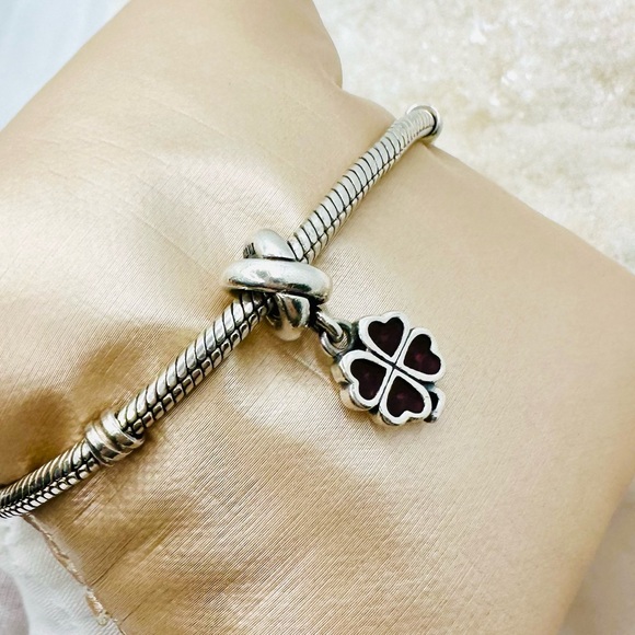 EUC Pandora 790572EN07 Sterling Silver Pink Enamel Four Leaf Clover Dangle Bead - Picture 6 of 11